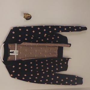 BCBG Polka Dot Knit Bomber Sweater Jacket Size Small
